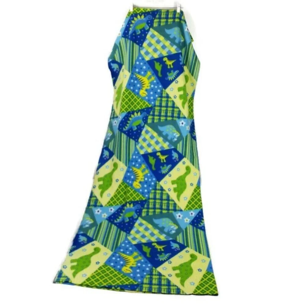 Multicolor Dinosaur Patchwork Print Polyester Fleece Fabric 71x58 Craft Blanket